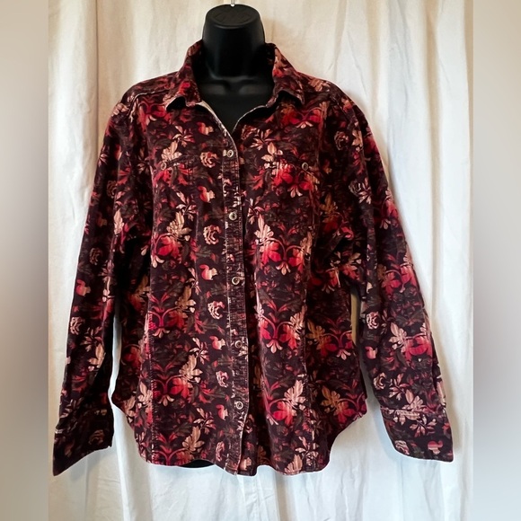 Eddie Bauer Women's Sz XXL Corduroy Button Down Fall Leaf Pattern Top - Picture 1 of 7